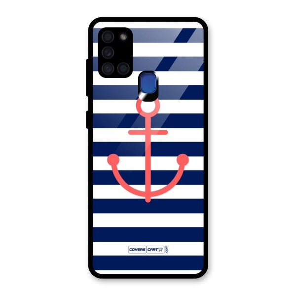 Anchor Stripes Glass Back Case for Galaxy A21s