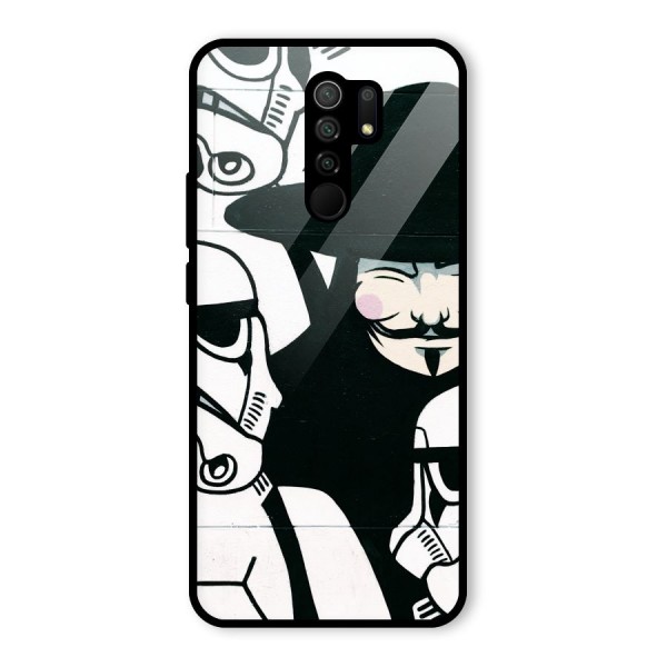 Anonymous Hat Glass Back Case for Redmi 9 Prime