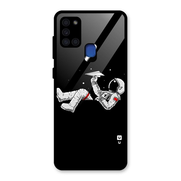 Astronaut Aeroplane Glass Back Case for Galaxy A21s