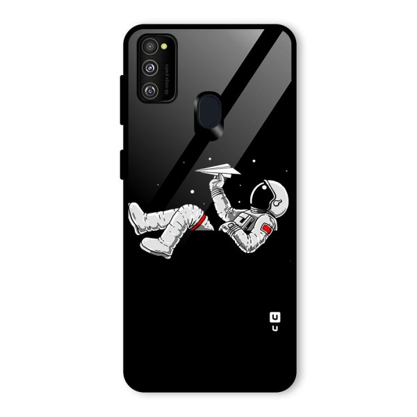 Astronaut Aeroplane Glass Back Case for Galaxy M21