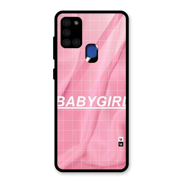 Baby Girl Check Glass Back Case for Galaxy A21s