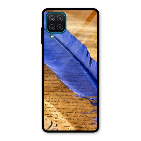 Beautiful Blue Feather Glass Back Case for Galaxy A12