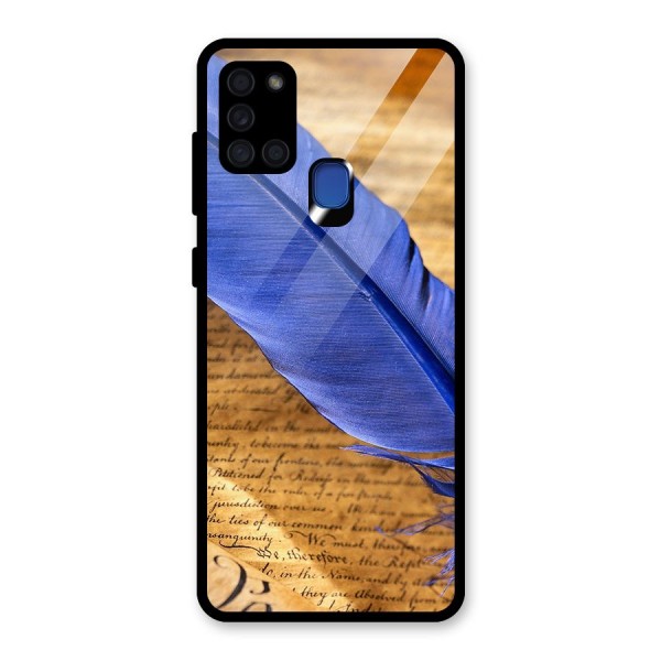 Beautiful Blue Feather Glass Back Case for Galaxy A21s