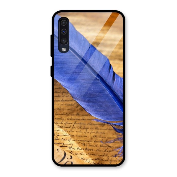 Beautiful Blue Feather Glass Back Case for Galaxy A50s