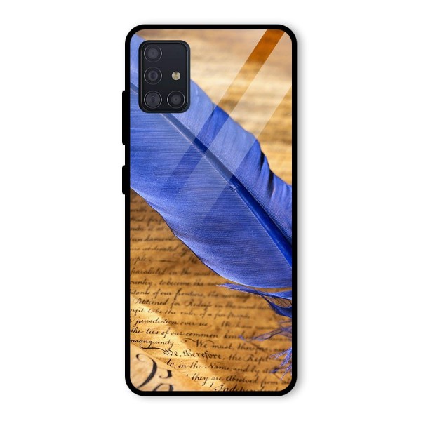 Beautiful Blue Feather Glass Back Case for Galaxy A51