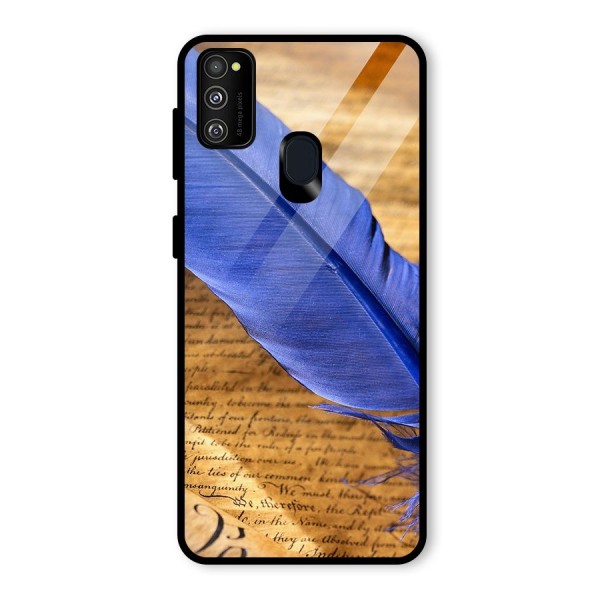 Beautiful Blue Feather Glass Back Case for Galaxy M21