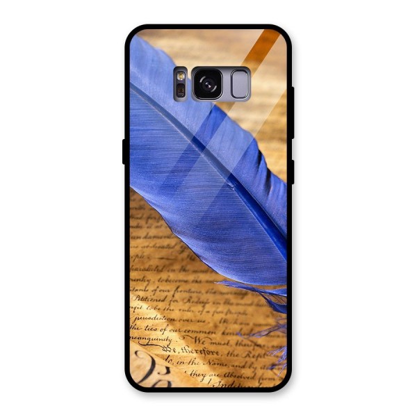 Beautiful Blue Feather Glass Back Case for Galaxy S8