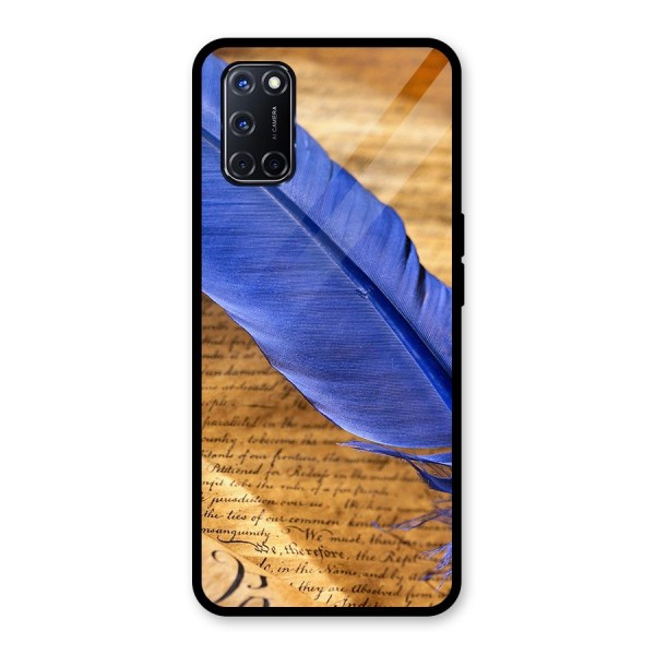 Beautiful Blue Feather Glass Back Case for Oppo A52