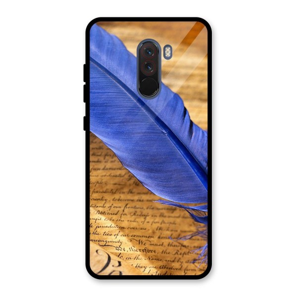 Beautiful Blue Feather Glass Back Case for Poco F1