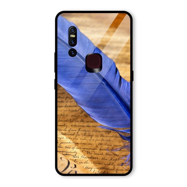 Beautiful Blue Feather Glass Back Case for Vivo V15