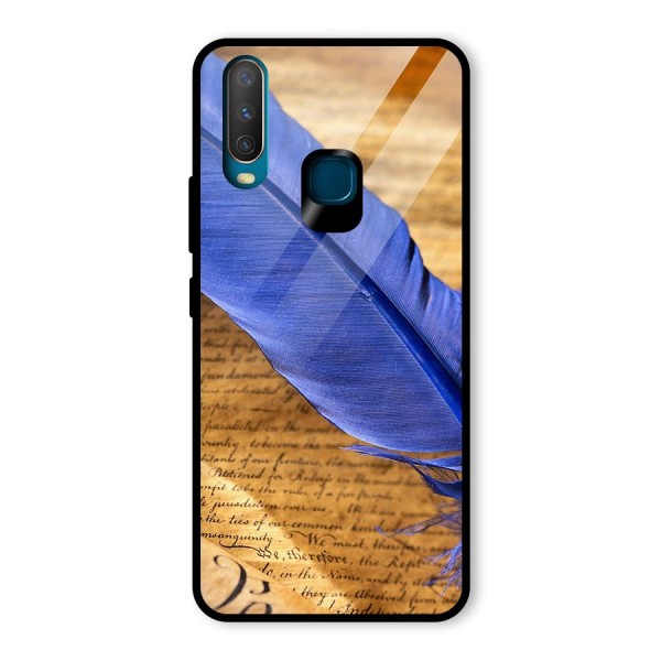 Beautiful Blue Feather Glass Back Case for Vivo Y12