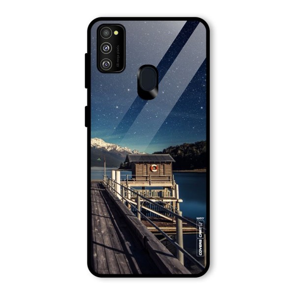 Beautiful Dock Hut Glass Back Case for Galaxy M21