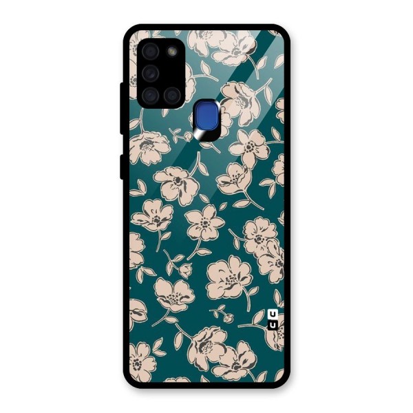 Beauty Green Bloom Glass Back Case for Galaxy A21s