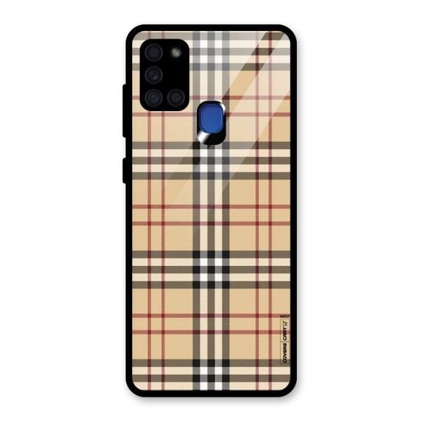 Beige Check Glass Back Case for Galaxy A21s