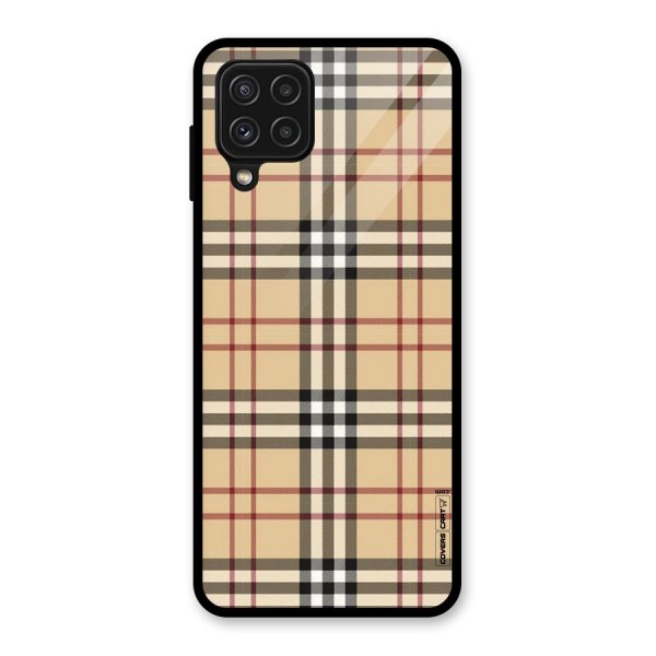 Beige Check Glass Back Case for Galaxy A22 4G