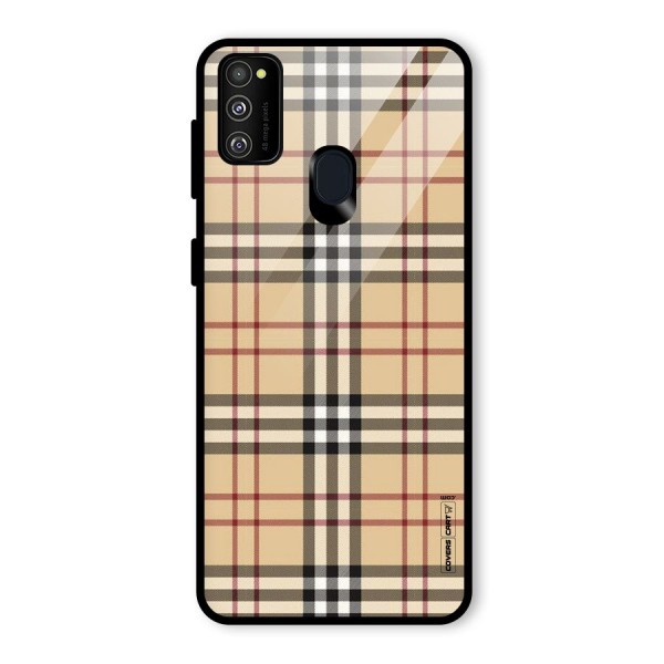 Beige Check Glass Back Case for Galaxy M21