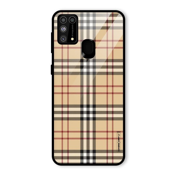 Beige Check Glass Back Case for Galaxy M31