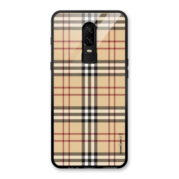 Beige Check Glass Back Case for OnePlus 6