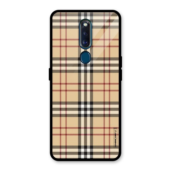 Beige Check Glass Back Case for Oppo F11 Pro