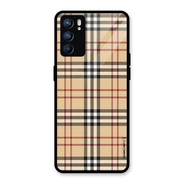 Beige Check Glass Back Case for Oppo Reno6 5G