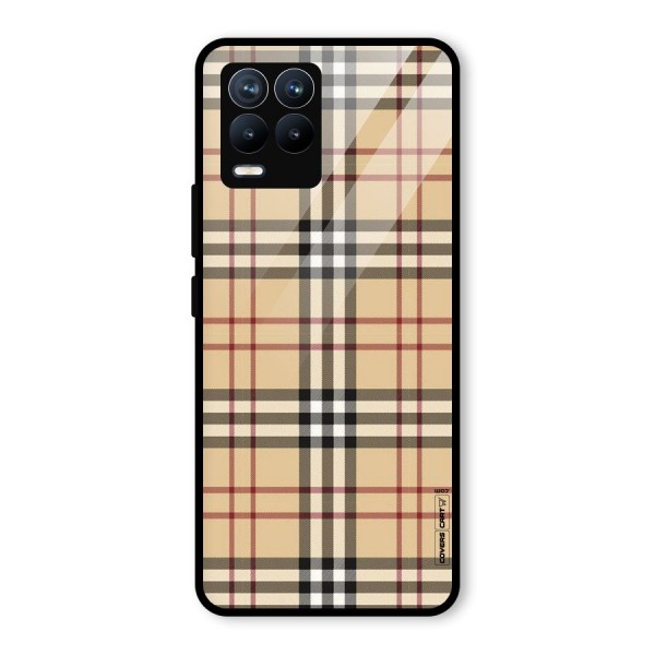 Beige Check Glass Back Case for Realme 8 Pro