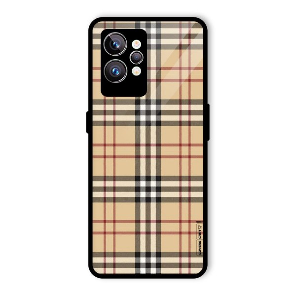 Beige Check Glass Back Case for Realme GT2 Pro