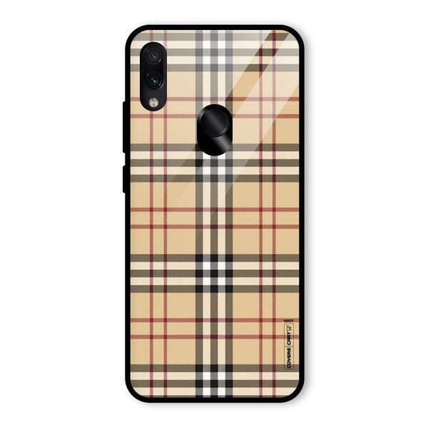 Beige Check Glass Back Case for Redmi Note 7