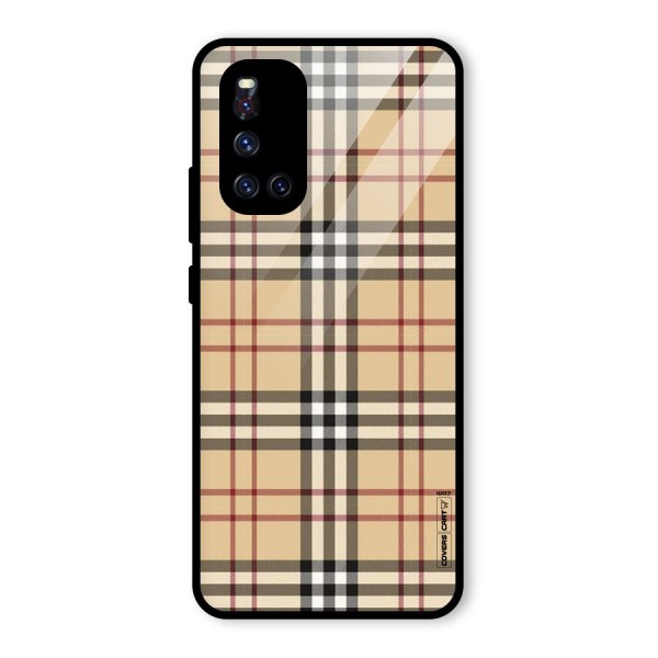 Beige Check Glass Back Case for Vivo V19