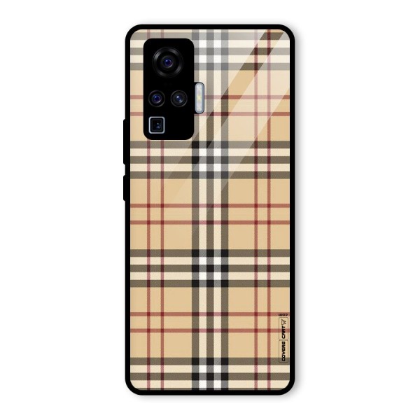 Beige Check Glass Back Case for Vivo X50 Pro