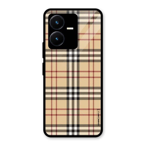 Beige Check Glass Back Case for Vivo Y22