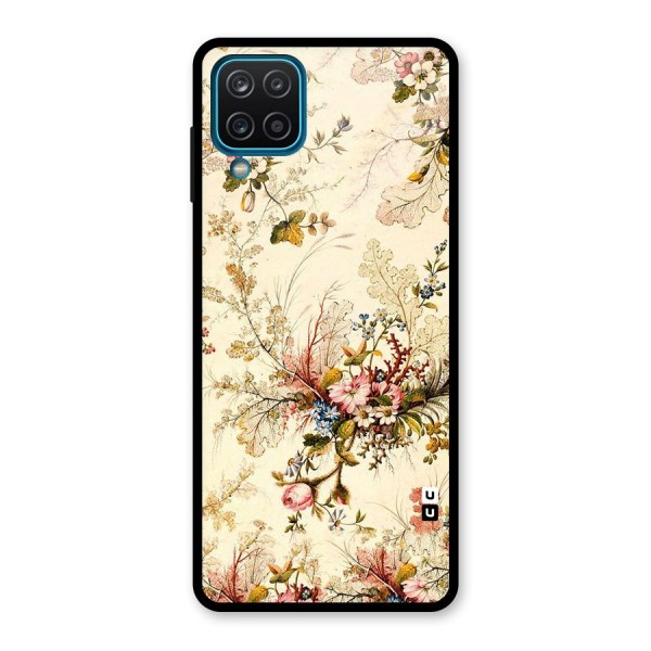 Beige Floral Glass Back Case for Galaxy A12