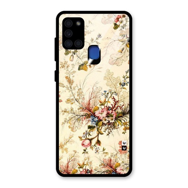 Beige Floral Glass Back Case for Galaxy A21s