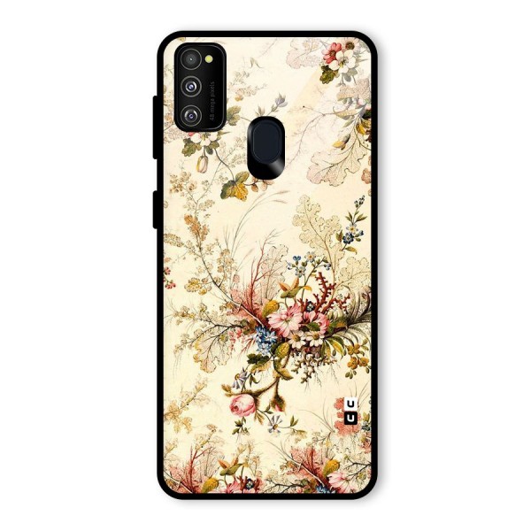 Beige Floral Glass Back Case for Galaxy M21