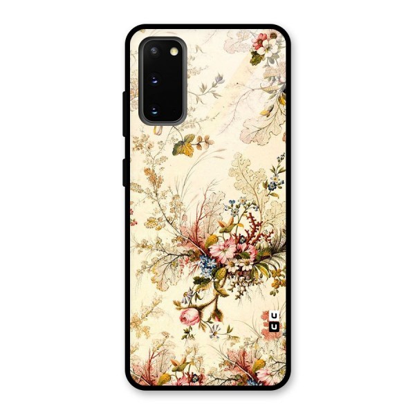 Beige Floral Glass Back Case for Galaxy S20