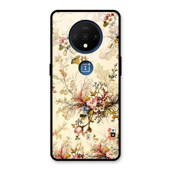 Beige Floral Glass Back Case for OnePlus 7T