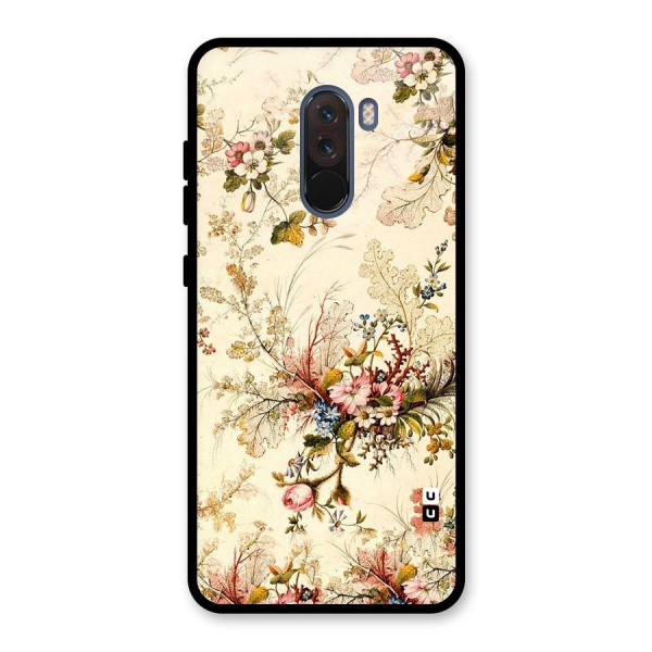 Beige Floral Glass Back Case for Poco F1