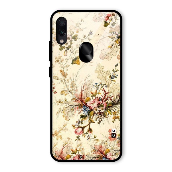 Beige Floral Glass Back Case for Redmi Note 7S