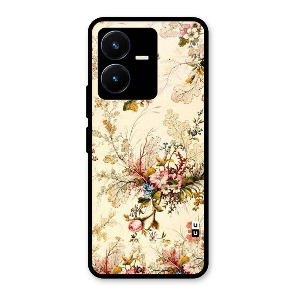 Beige Floral Glass Back Case for Vivo Y22