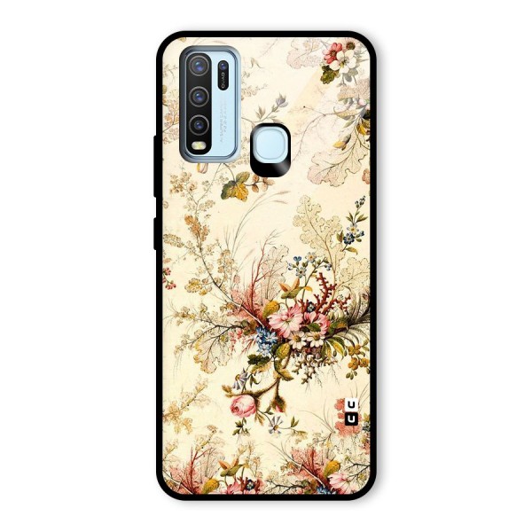 Beige Floral Glass Back Case for Vivo Y30