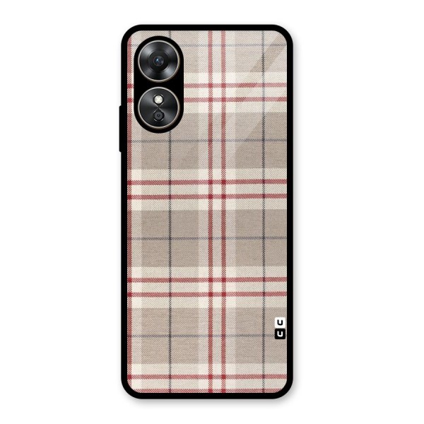 Beige Red Check Glass Back Case for Oppo A17