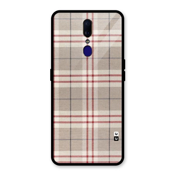 Beige Red Check Glass Back Case for Oppo F11