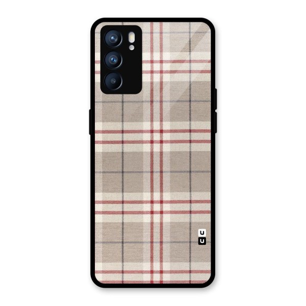 Beige Red Check Glass Back Case for Oppo Reno6 5G