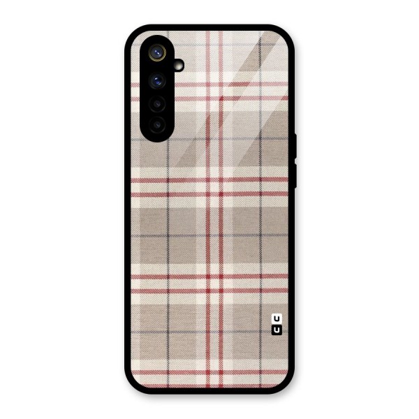 Beige Red Check Glass Back Case for Realme 6