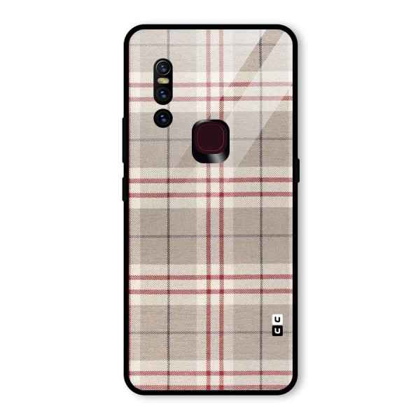 Beige Red Check Glass Back Case for Vivo V15