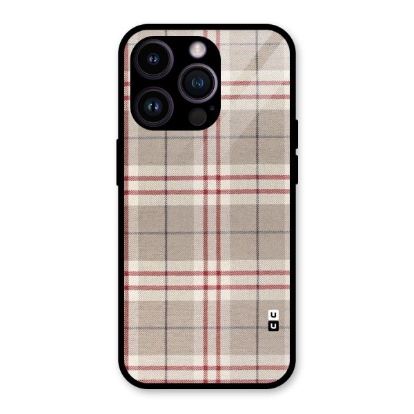 Beige Red Check Glass Back Case for iPhone 14 Pro