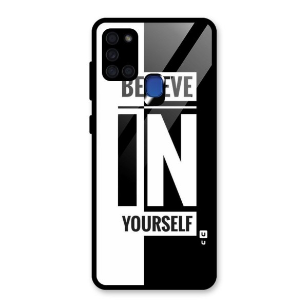 Believe Yourself Black Glass Back Case for Galaxy A21s