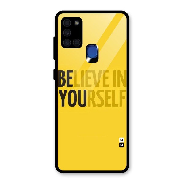 Believe Yourself Yellow Glass Back Case for Galaxy A21s