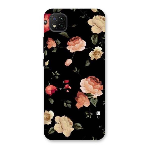 Black Artistic Floral Back Case for Poco C3