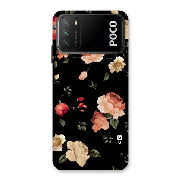 Black Artistic Floral Back Case for Poco M3