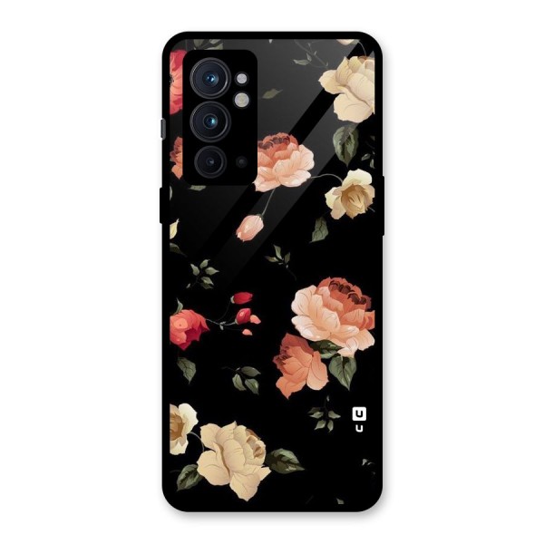 Black Artistic Floral Glass Back Case for OnePlus 9RT 5G